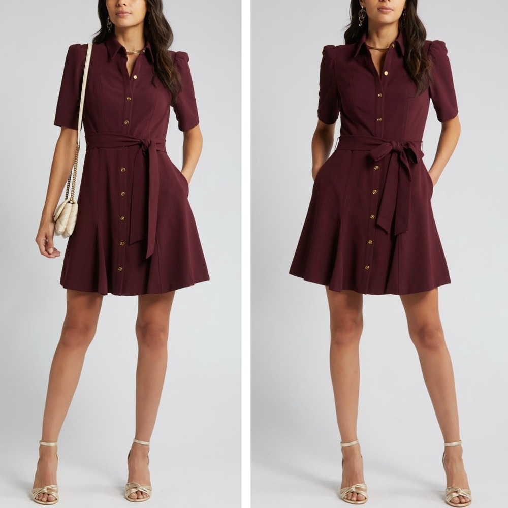 Eliza J Women’s Short Puff Sleeve Fit and Flare A-line Dressy Mini Shirtdress